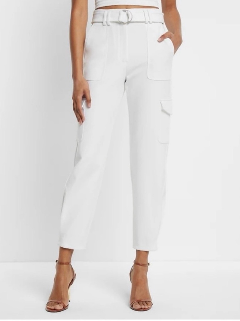 Express Womens white Super High Waisted Belted Cargo Pants